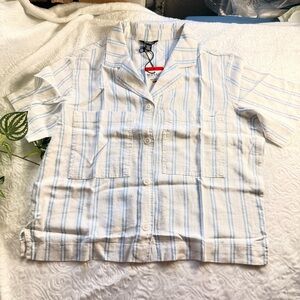 Buffalo David Bitton Striped Linen Blend Button-Up Shirt M NWT